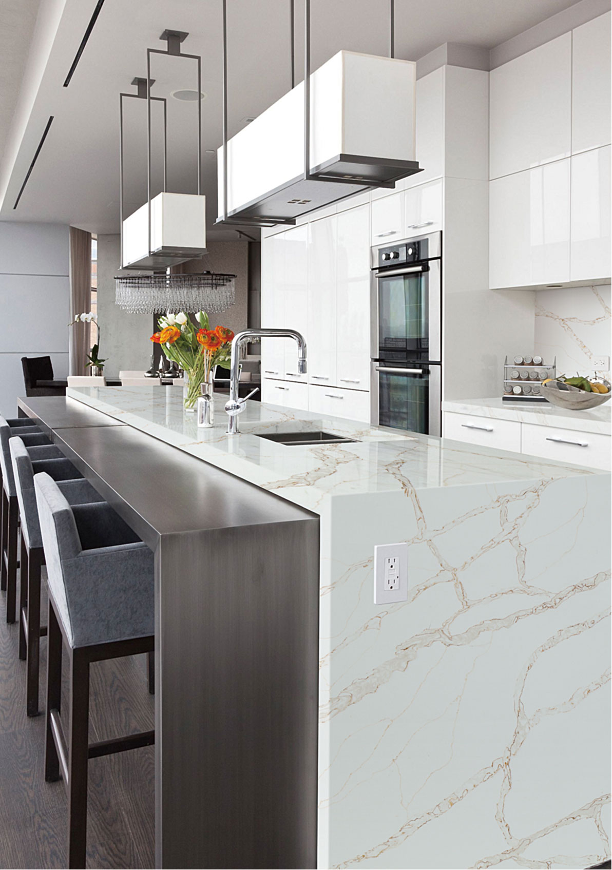 Calacatta Golden Manila Artificial Quartz Countertops For Kitchens ...